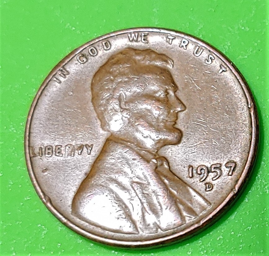 1957d Lincoln Wheat Penny RARE ! ONE OF A KIND - DBLING -MULTIPLE ERRORS