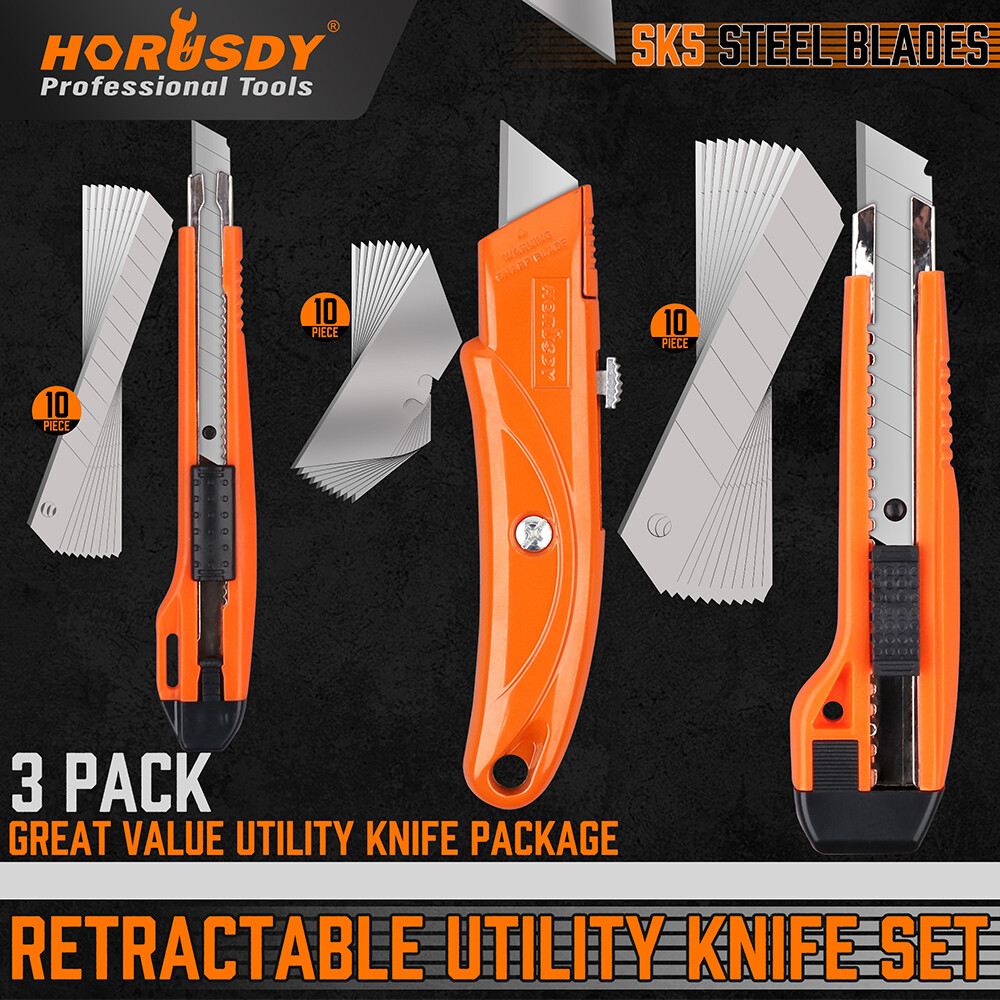 33PC Retractable Utility Knife Set Cutter For Boxes Cartons Cardboard 30 Blades