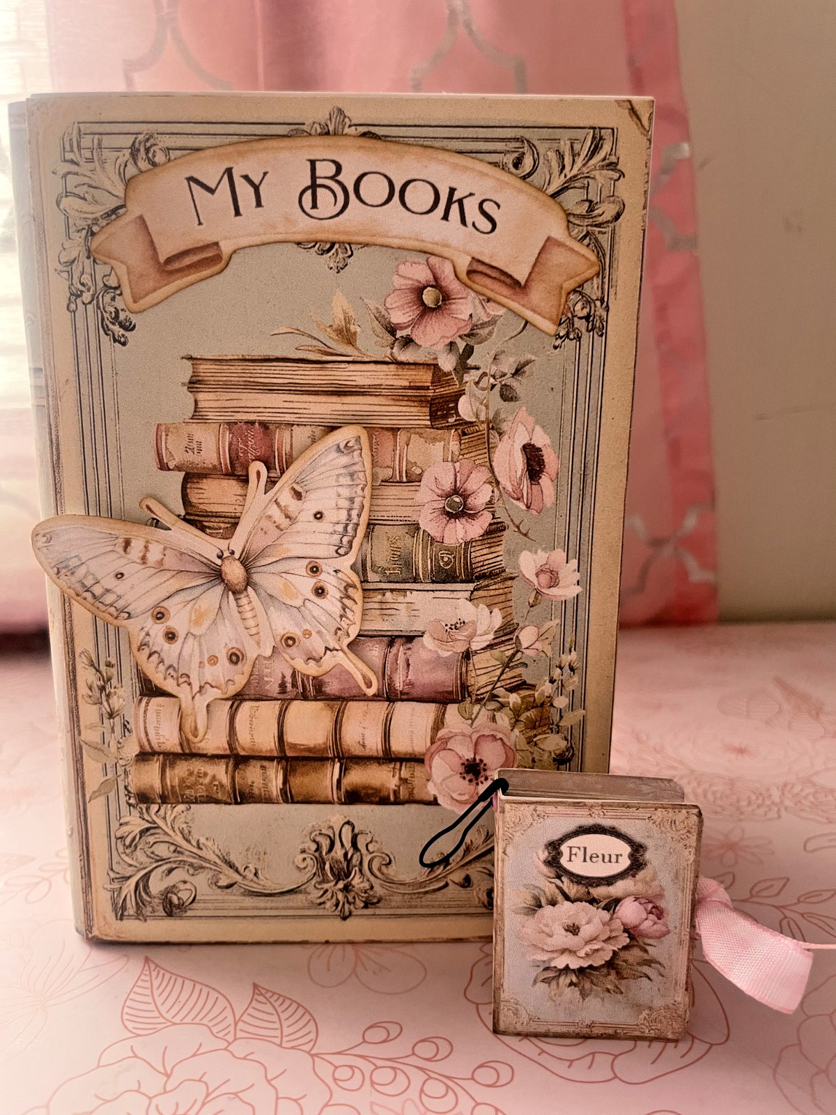 Shabby Book Tracker Journal, Handmade Cardstock ,Reading Log, with freebie.