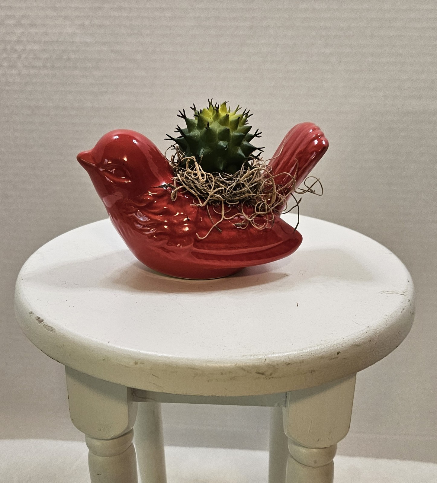 Red ceramic bird Planter with  artificial succulent (Handmade Arrangement)