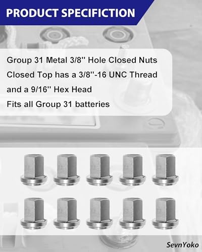 6015-010 Group 31 Battery Nut 10PCS - Closed Top 3/8"-16 Thread, 3/8" Stud,