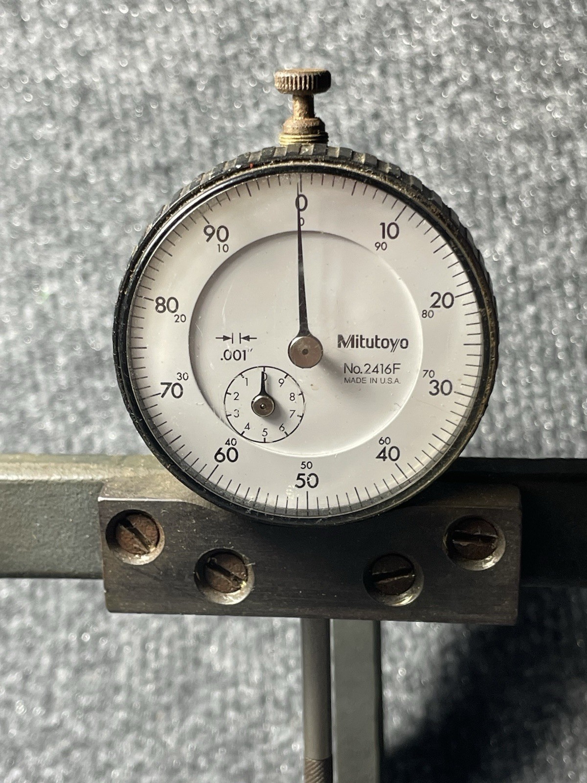 Mitutoyo No. 2416F Dial Indicator On Heavy Tripod Base (Note Rust)