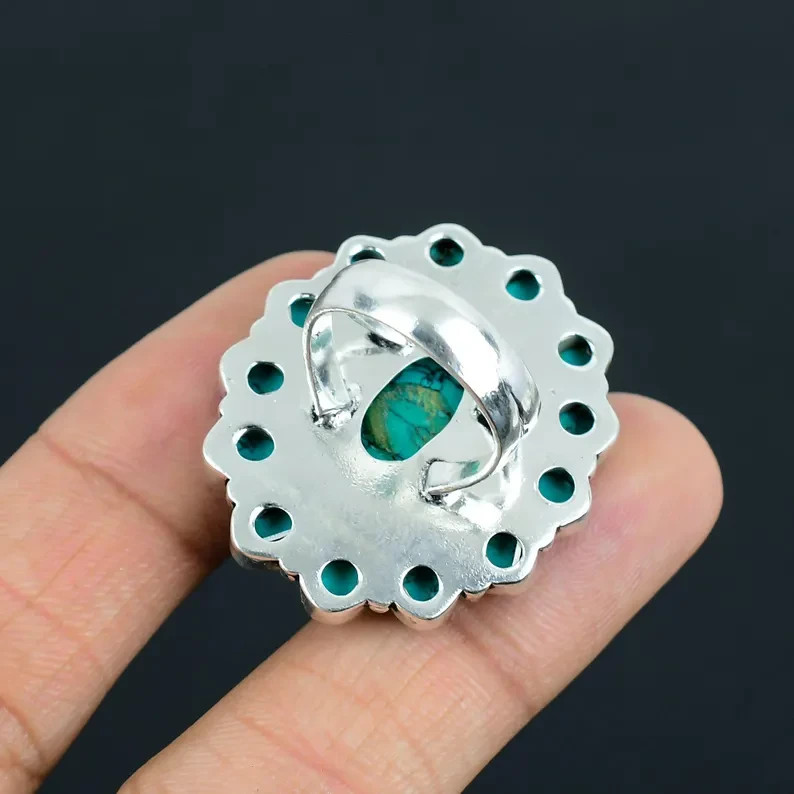 Sleeping Turquoise Ring 925 Sterling Silver Band& Statement Handmade All Size