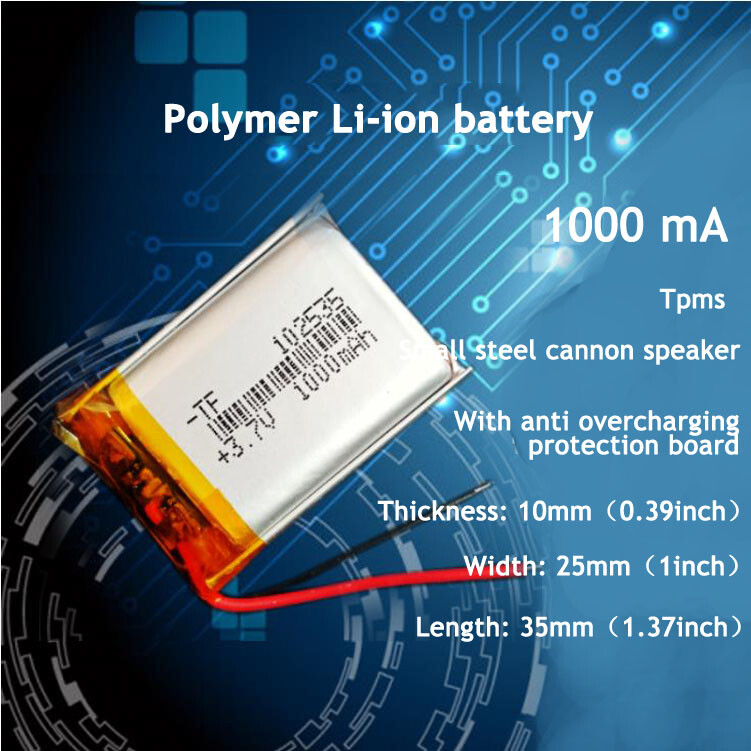 New 3.7V 1000mAh 102535 Li Polymer LiPo Rechargeable Battery For Tpms Speaker