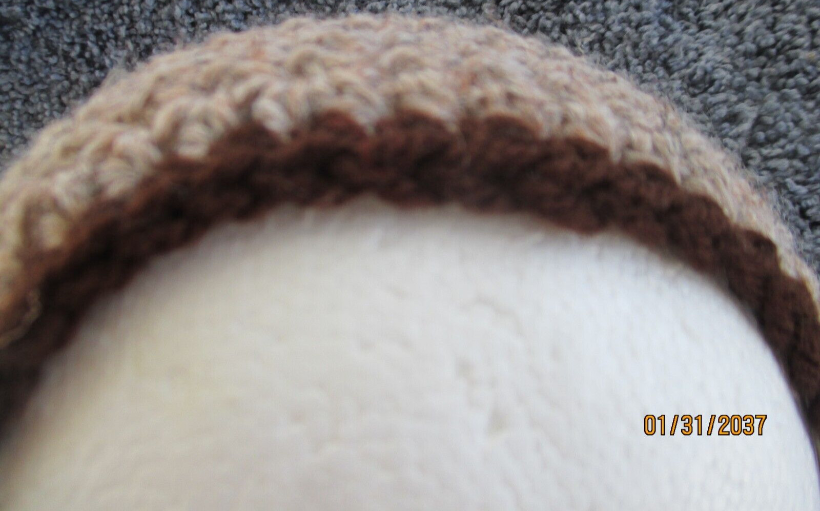 Crocheted Simple Beanie Hat PEANUT Brown w/ a Dark BROWN Trim Teen/Adult Size