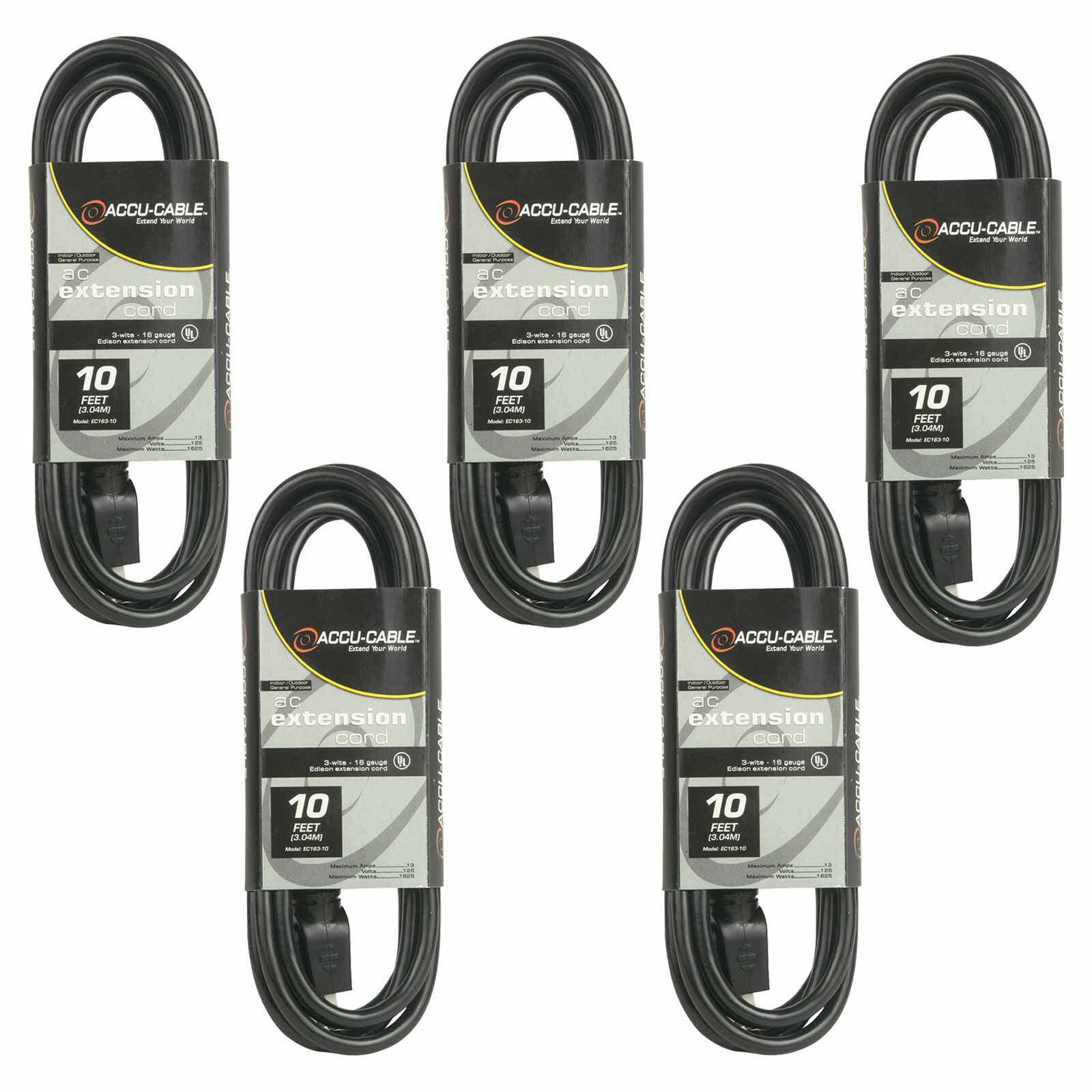 Five American Audio EC-163-10 Black 10FT Extension Cords