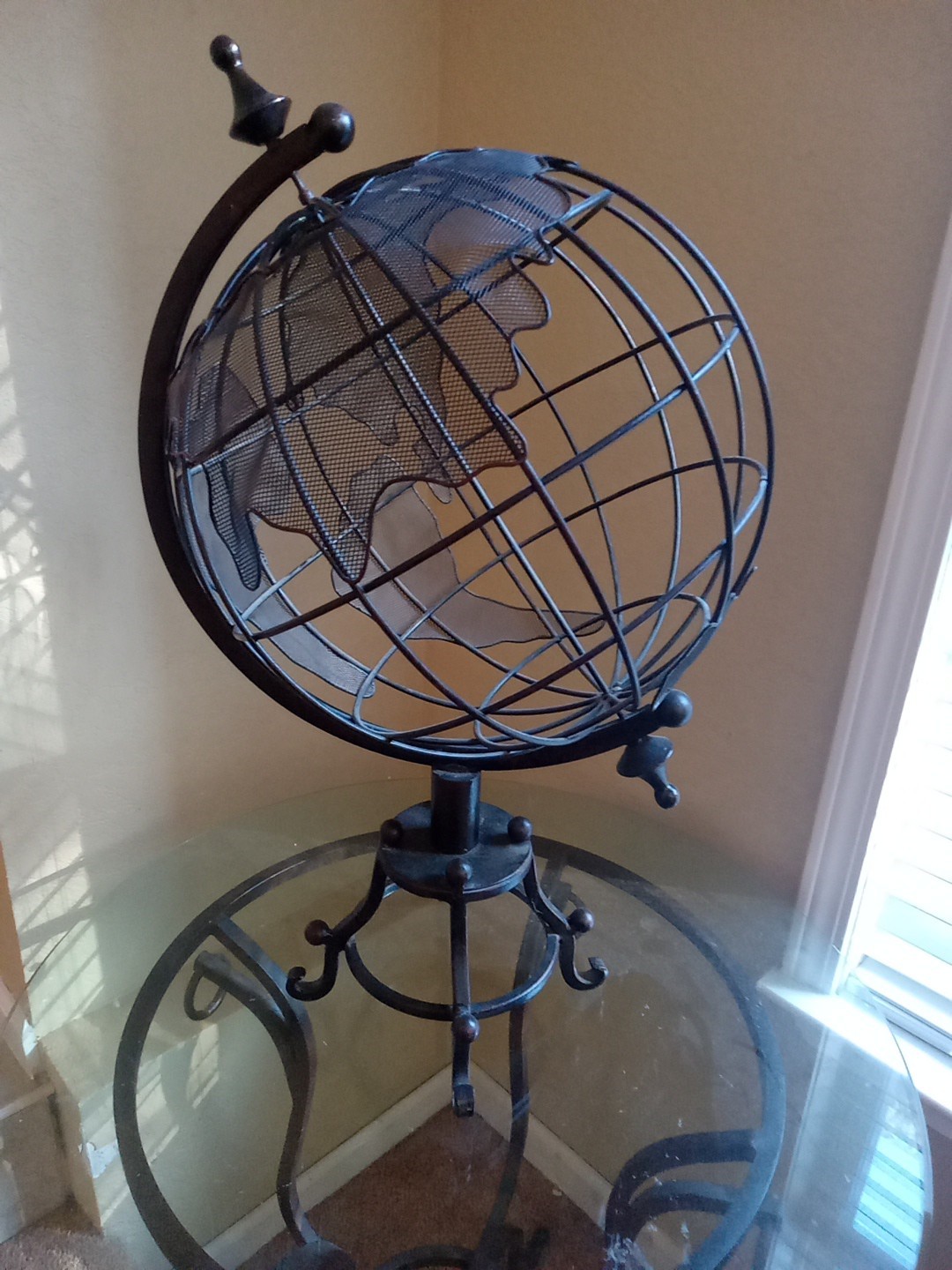 Globe 50” Black Metal Spinning Decorative  Sphere  Sculpture Decor Table
