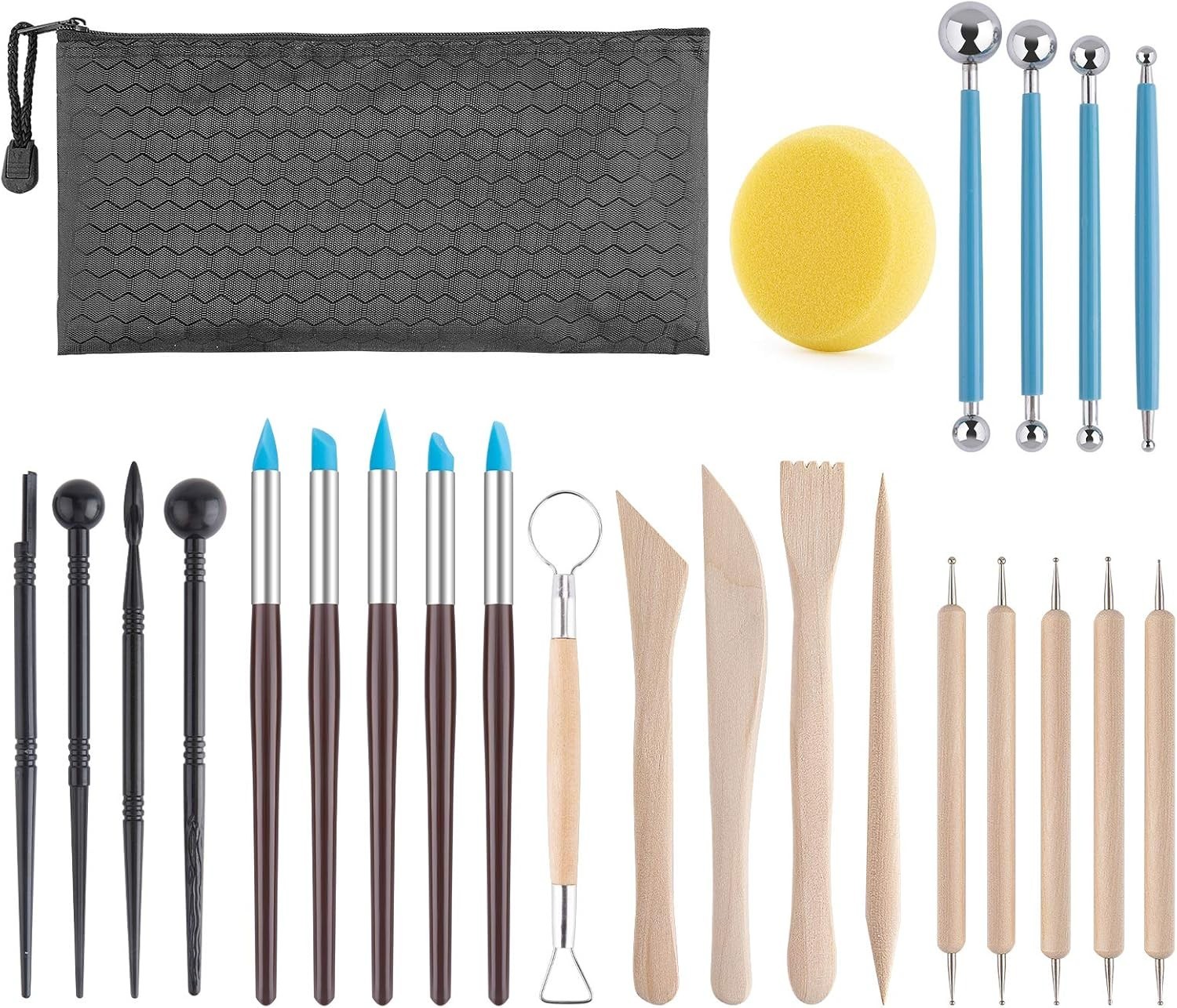 25PCS Clay Tools Kit, Polymer Sculpting Tools Set for Pottery, Carving, Molding