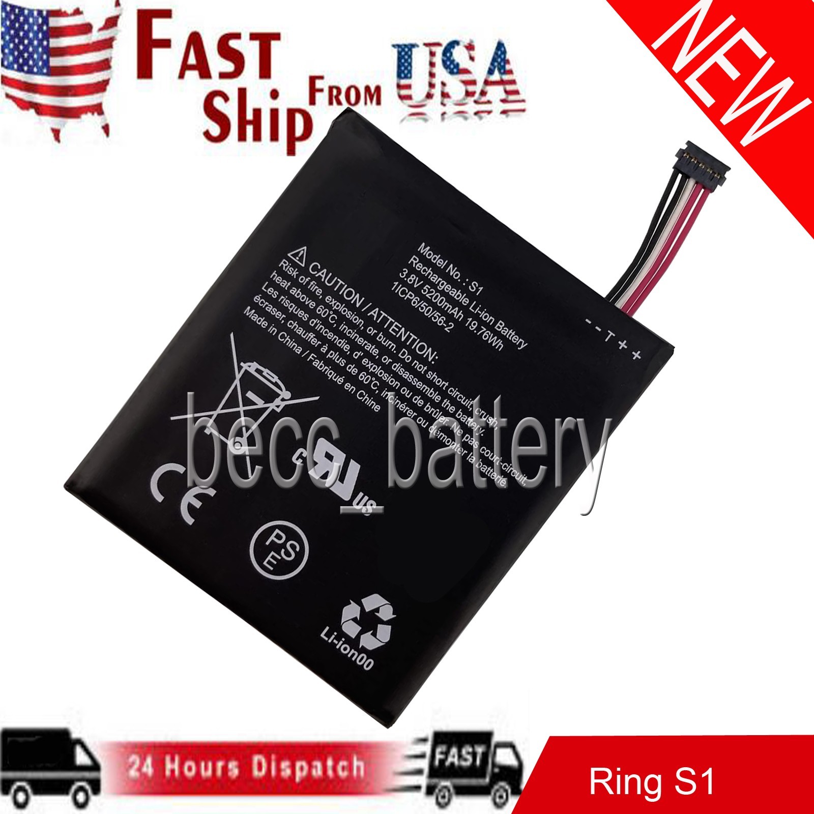Internal Battery For Ring, Video Doorbell 5 Cable Plug Version ONLY S1 (5 pin)