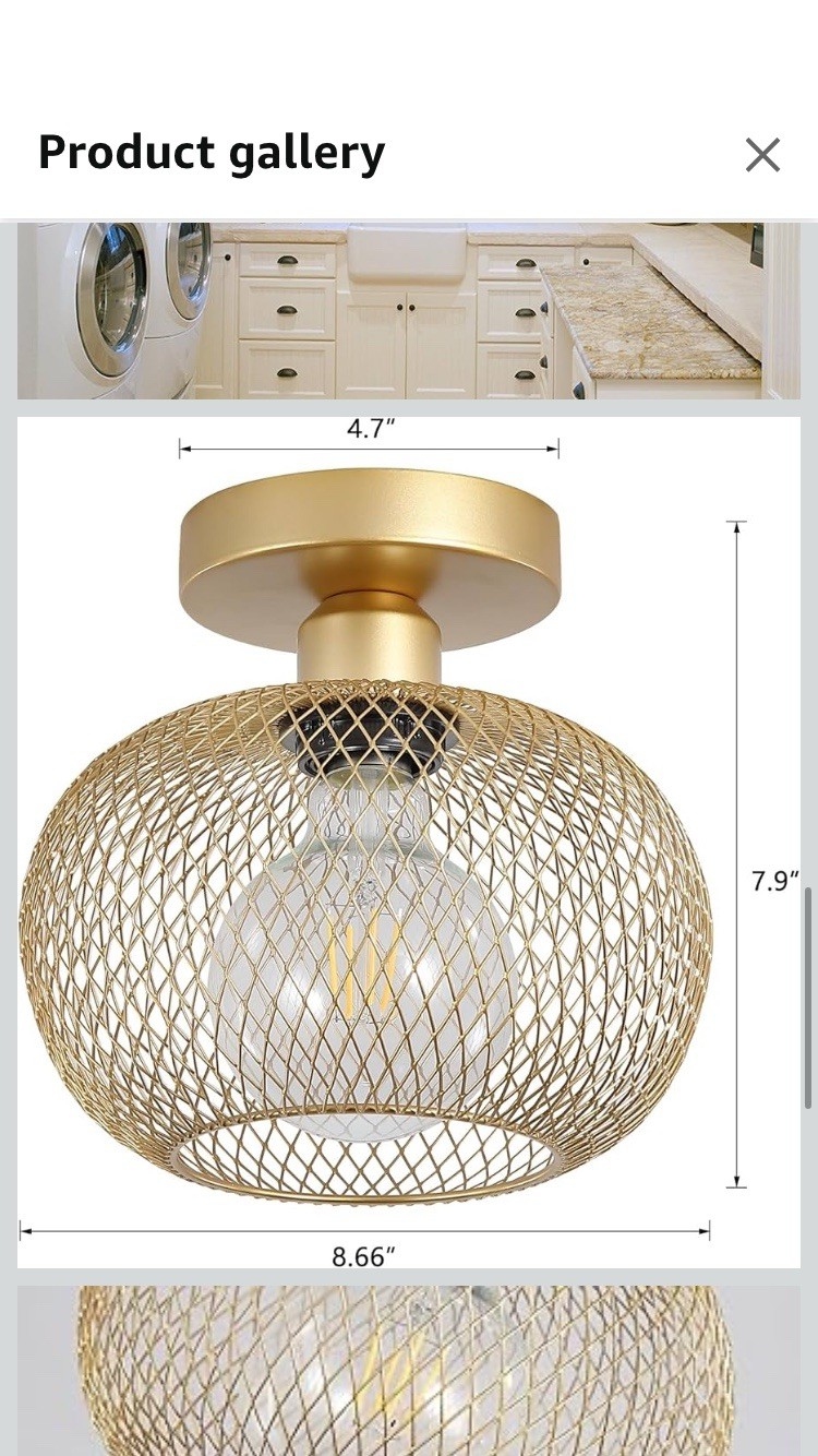 Vintage Modern Semi Flush Mount Ceiling Light - Brass & Floral Glass Shade