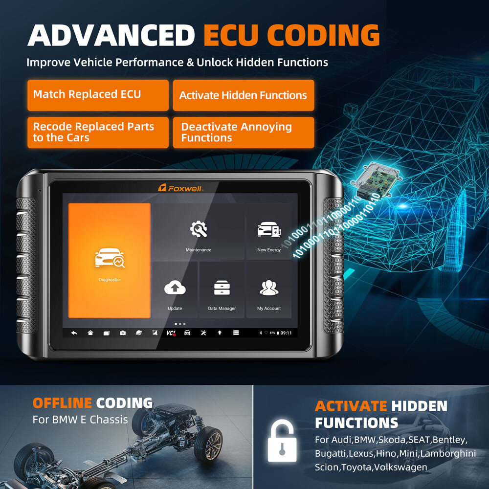 Foxwell NT1009 BT Car ALL System Bidirectional Diagnostic Scanner Key ECU Coding