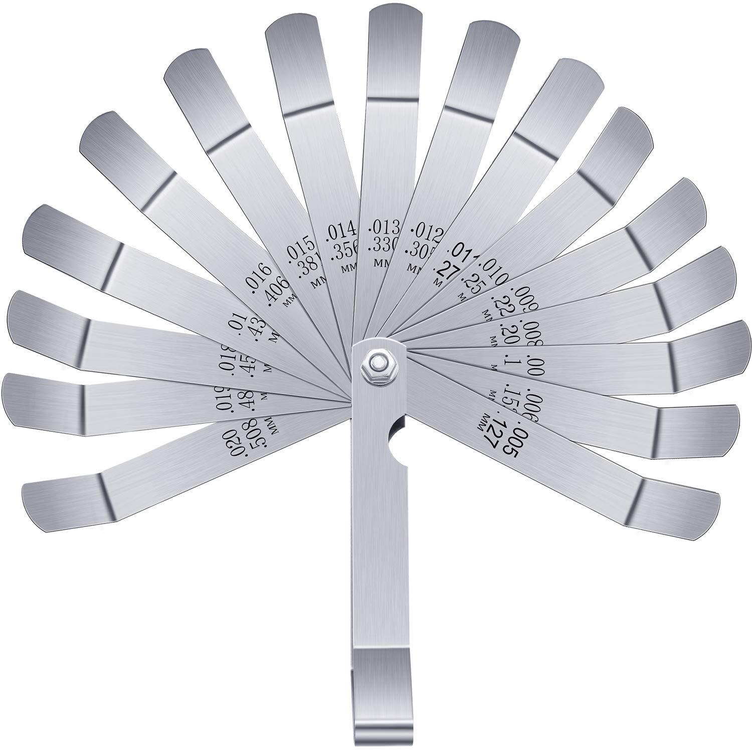 Stainless Steel Feeler Gauge 16 Blades Dual Marked Metric & Imperial Measuring