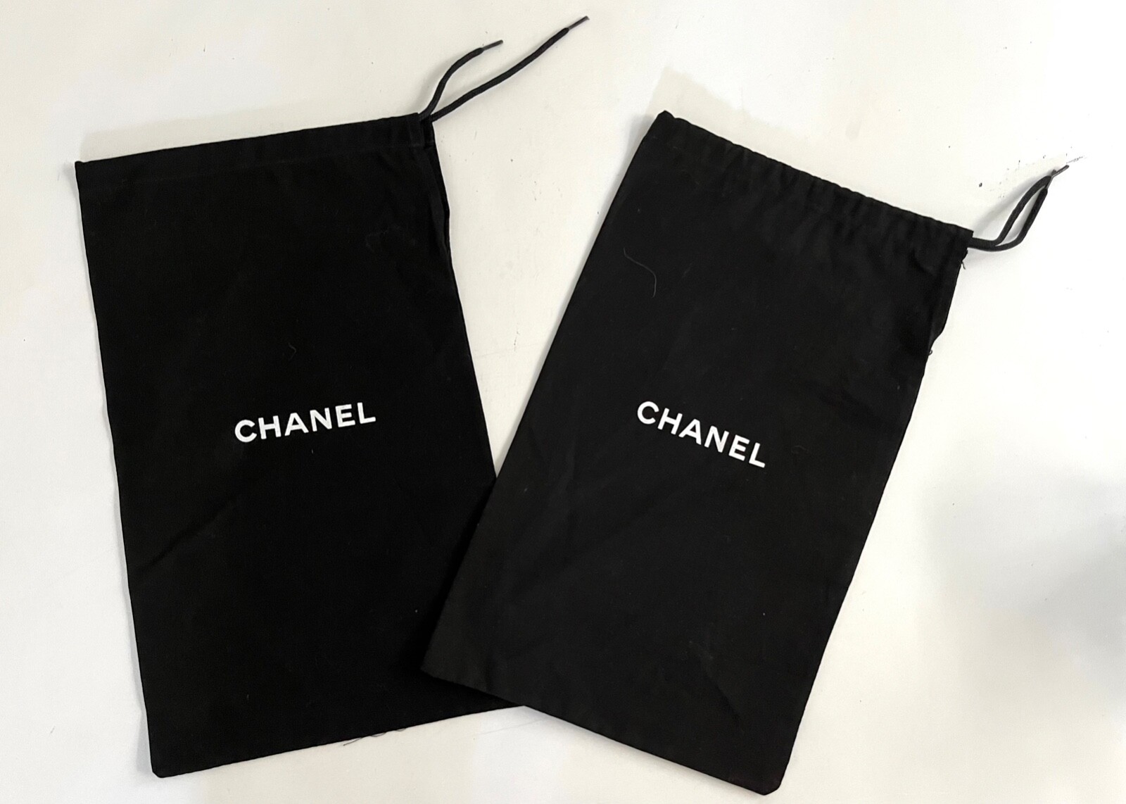 (2) Authentic Chanel Storage Drawstring Dust Bags Cotton Black 12 1/4 x  7 3/4"
