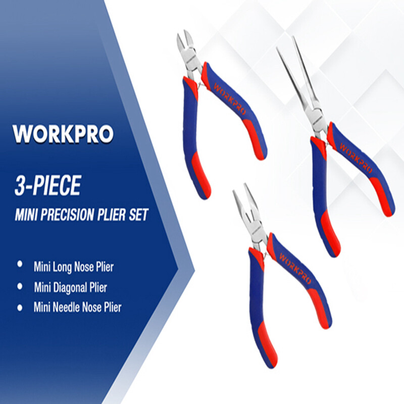 WORKPRO Mini Pliers Set 3-Piece Small Pliers Tool Kit Includes 4” Diagonal Plier