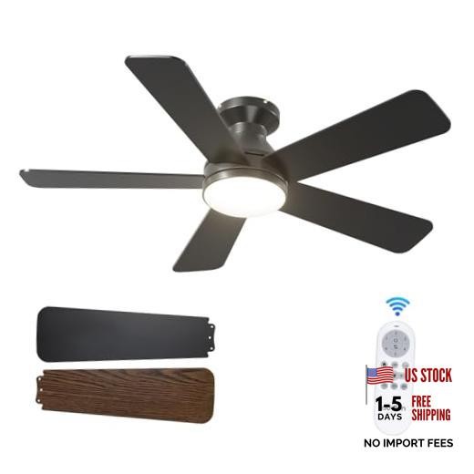 Low Profile Ceiling Fans with Lights and Remote | Flush mount, 3 42 Inch Black