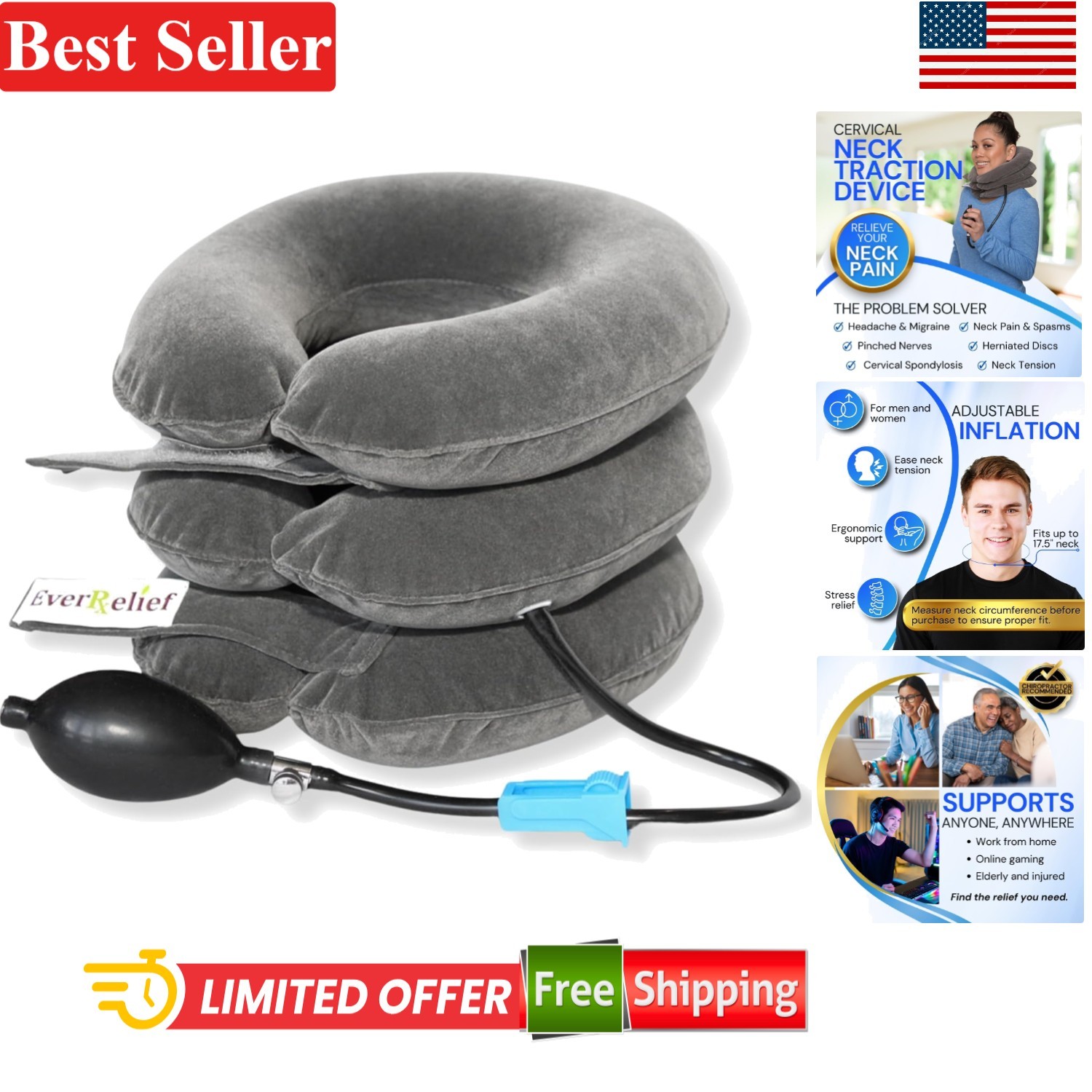 Soft Velour Neck Stretcher - Adjustable Cervical Traction for Posture Correction