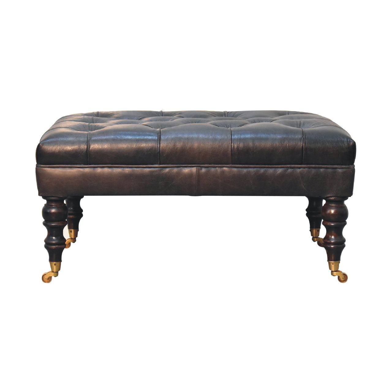 Buffalo Ash Black Leather Ottoman