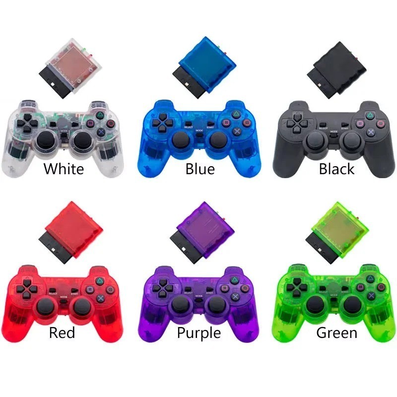 2.4G Wireless Game Controller for PS2, Transparent Gamepad Joystick, Dual Vibrat