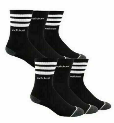 6 Pair Adidas MEN CLIMALITE CREW CUSHIONED DRY Socks BLACK WHITE Large 6-12 $24