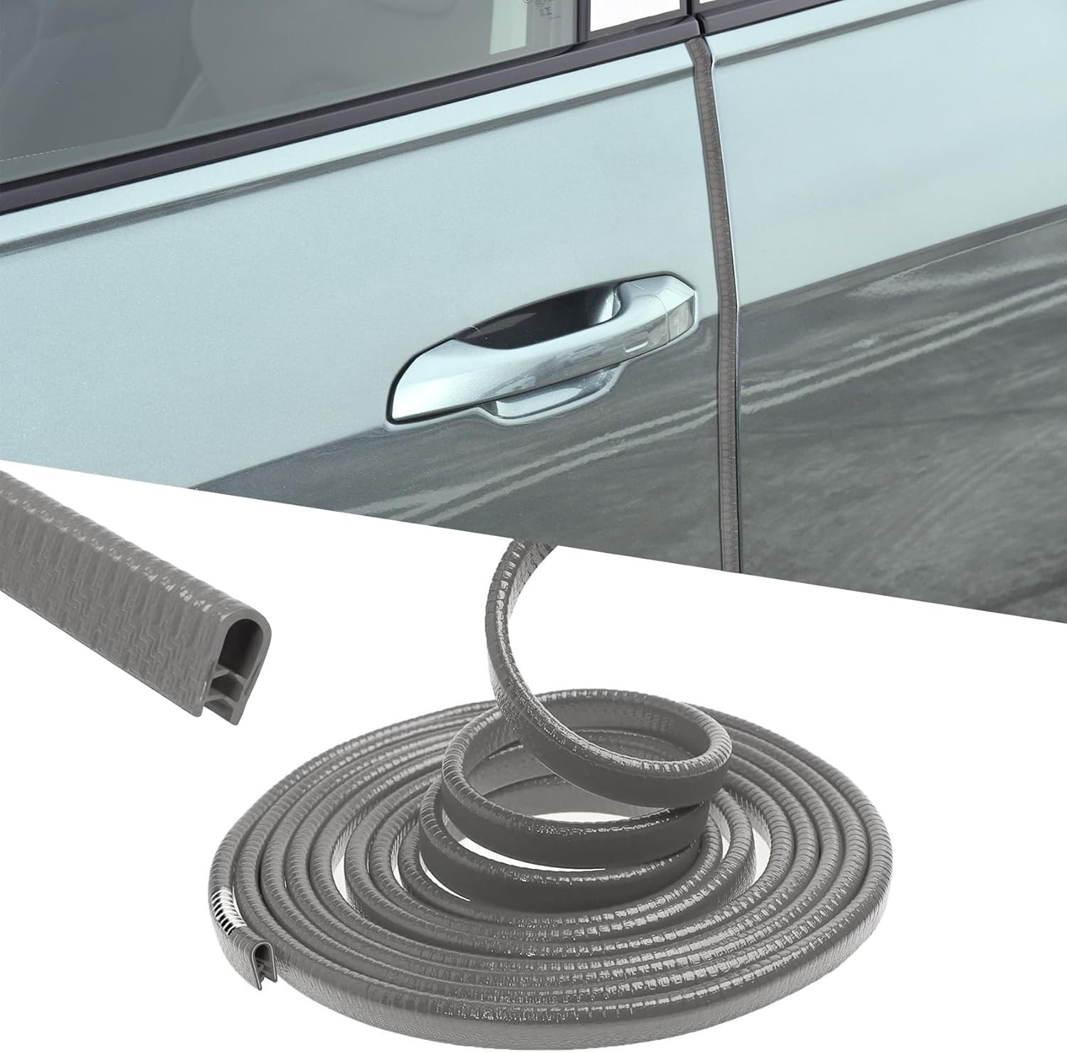 16.4FT(5M) Car Door Edge Guards, U-Shaped Rubber Trim Protectors, Aluminum Clips
