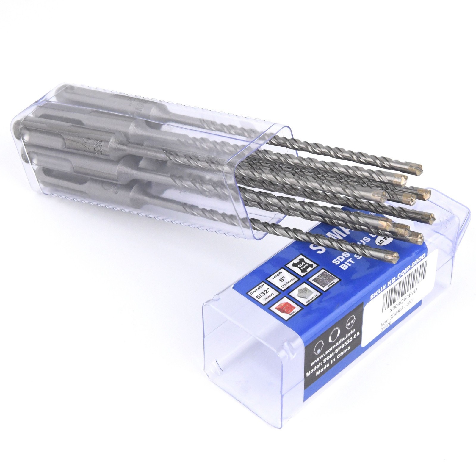 5/32 x 6 Inch SDS Plus Rotary Hammer Drill Bit Set 10-Piece Masonry Concrete