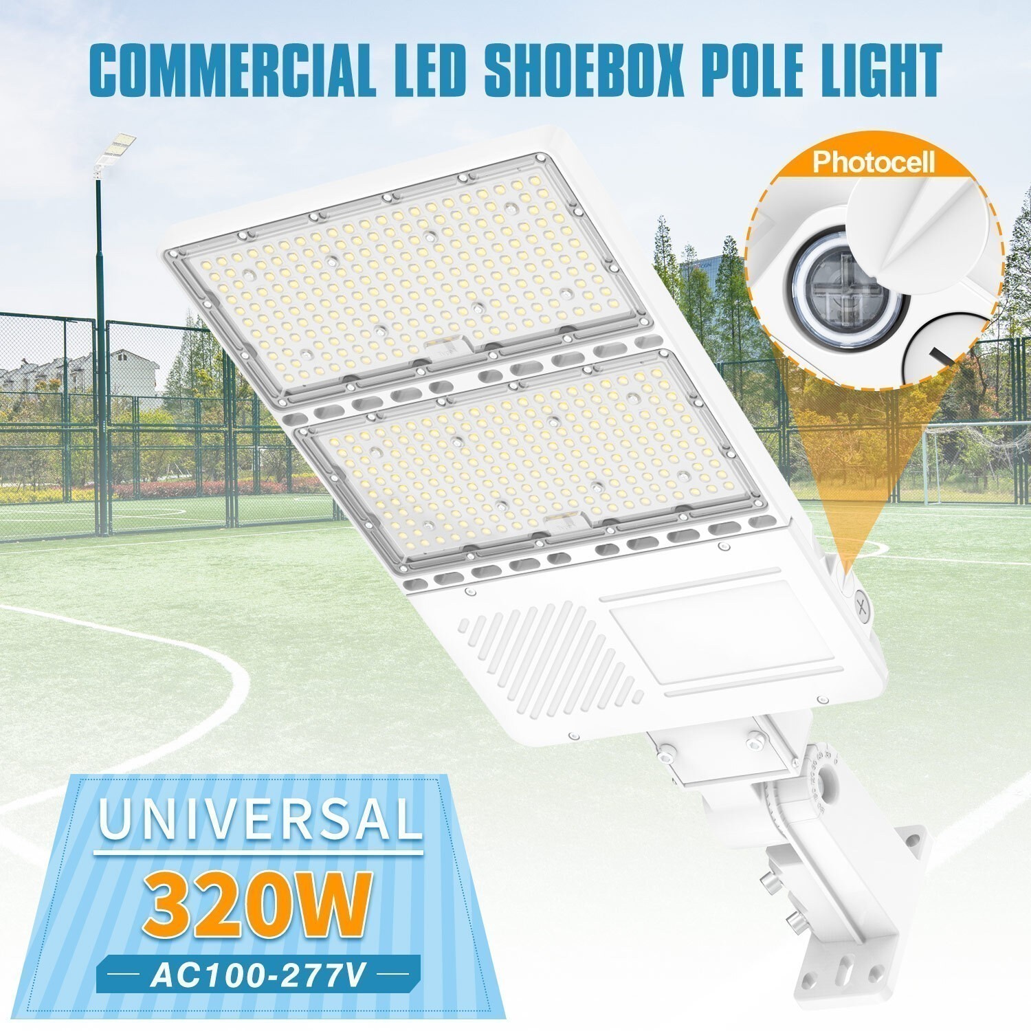 320W LED Parking Lot Pole Light Dusk to Dawn Shoebox Fixture 48000LM 5000K White