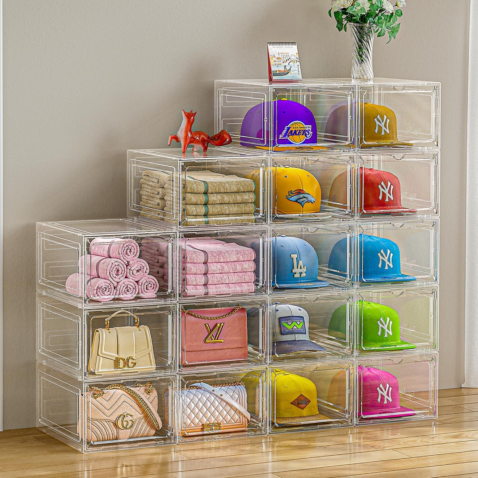 ZHAIXIAONIAN 6-Pack Hat Organizer Box Baseball Caps Storage Clear Stackable