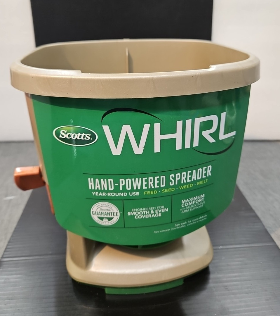 Scotts Whirl Hand-Powered Spreader for Grass Seed, Fertilizer, Salt and Ice Melt