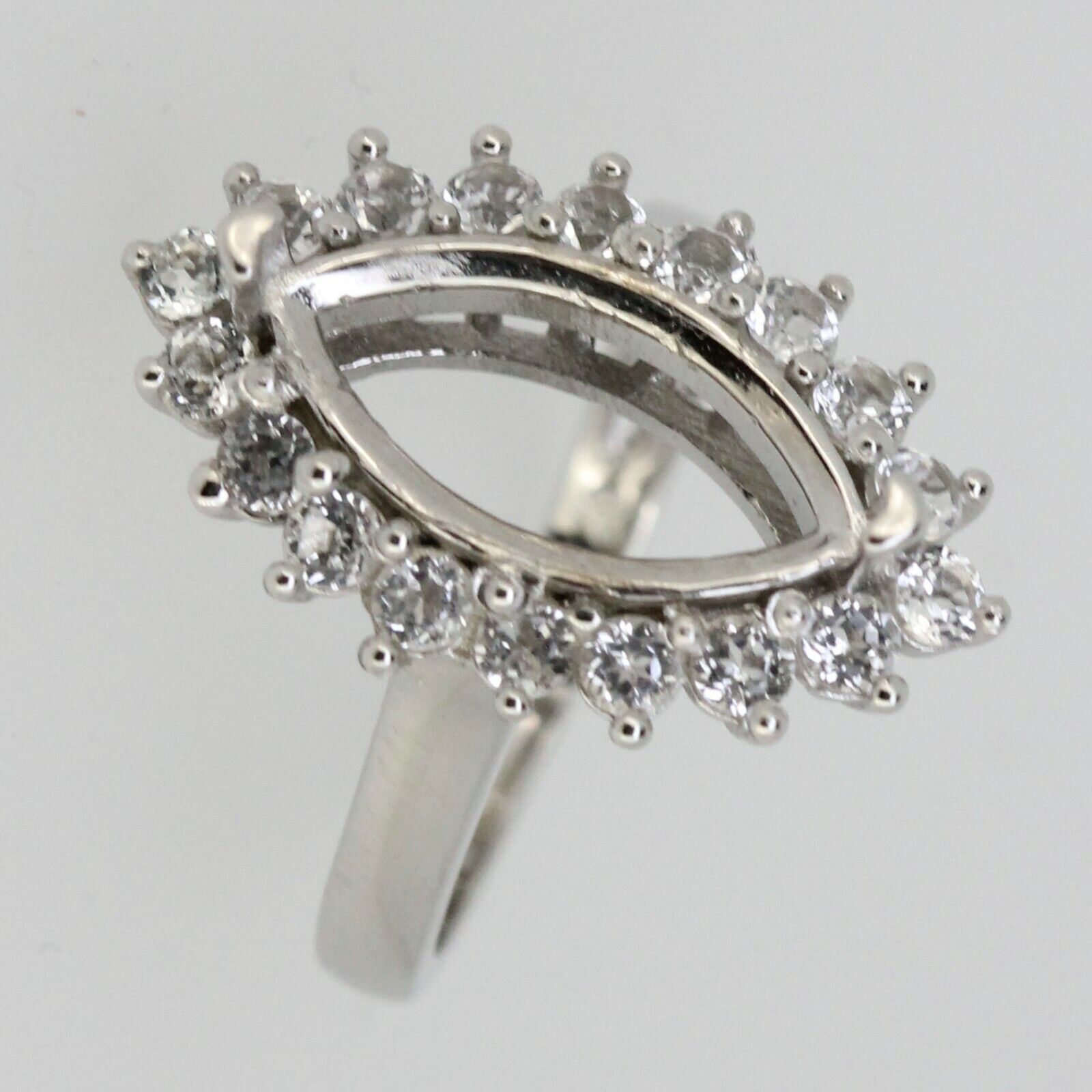 Sterling Silver Semi Mount Ring Setting Marquise MQ 16x8mm Halo