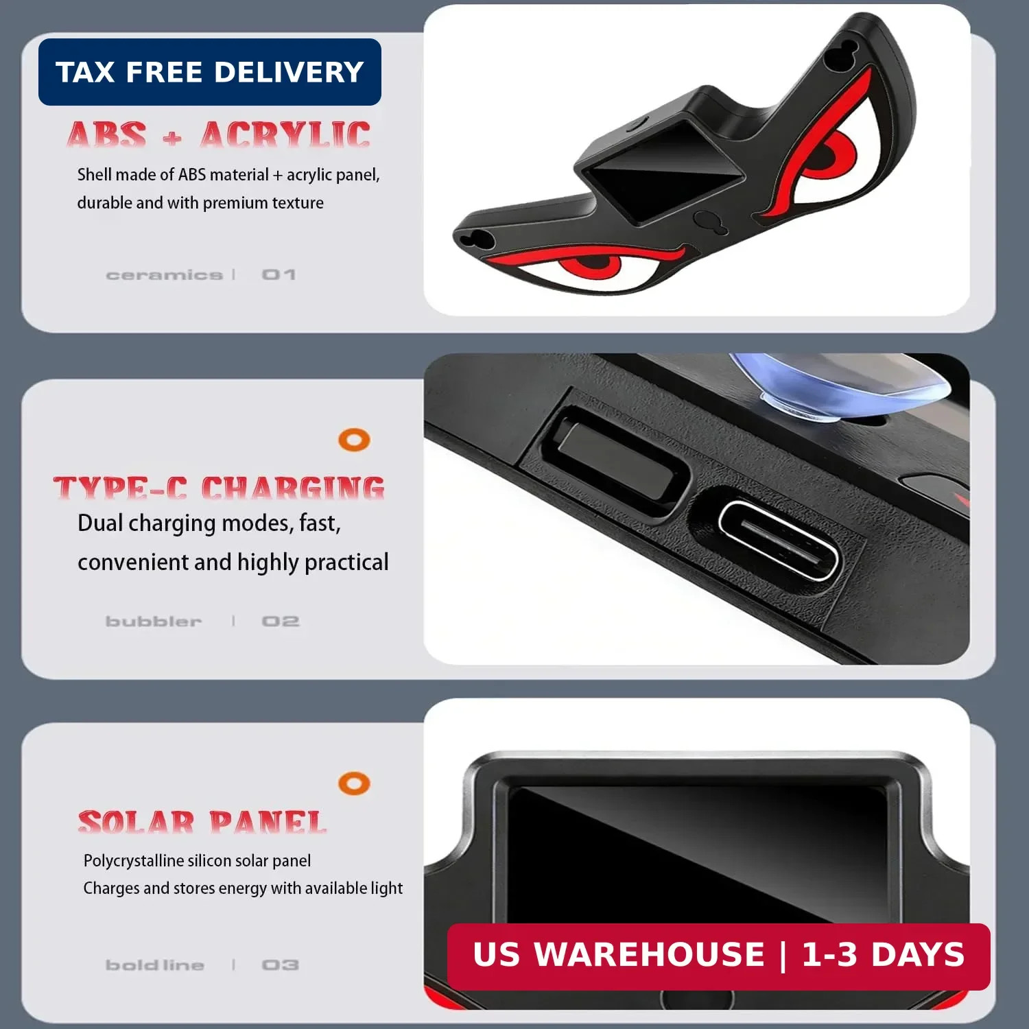 Solar Demon Eye LED Car Wireless Window Light, Devil Eye Light for Windshield Su