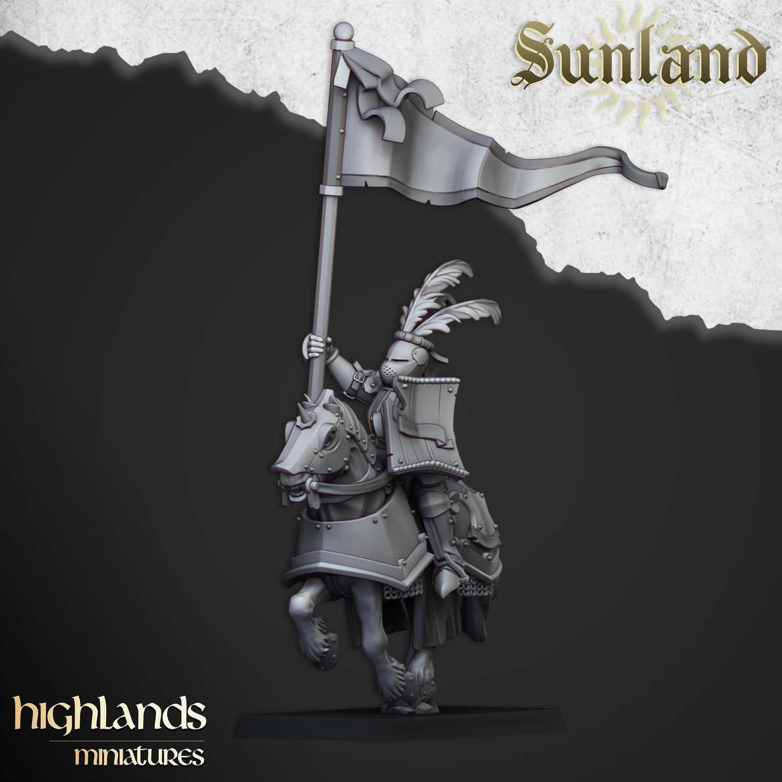 Sunland Mounted Knights Command Group (Remastered) (Set of 3) - 28-32mm Resi