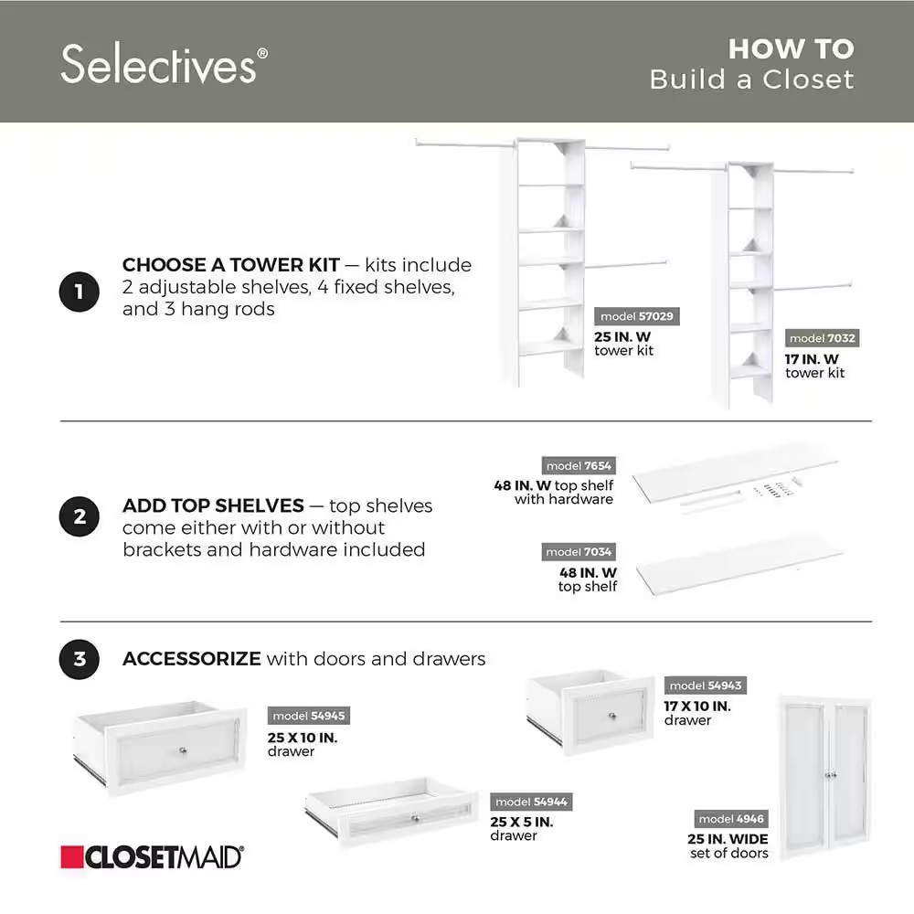Selectives 30 In. - 48 In. White Adjustable Teardrop Closet Rod