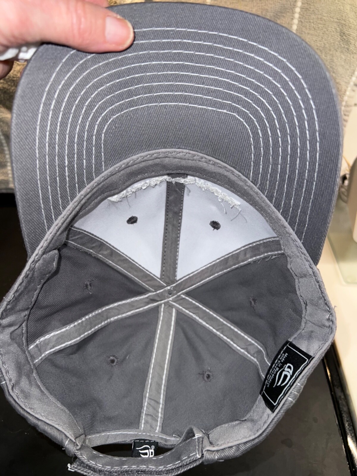 Advanced Nuclear Gray Hat Cap with white edge. Hat has topstitching is EUC Adj.