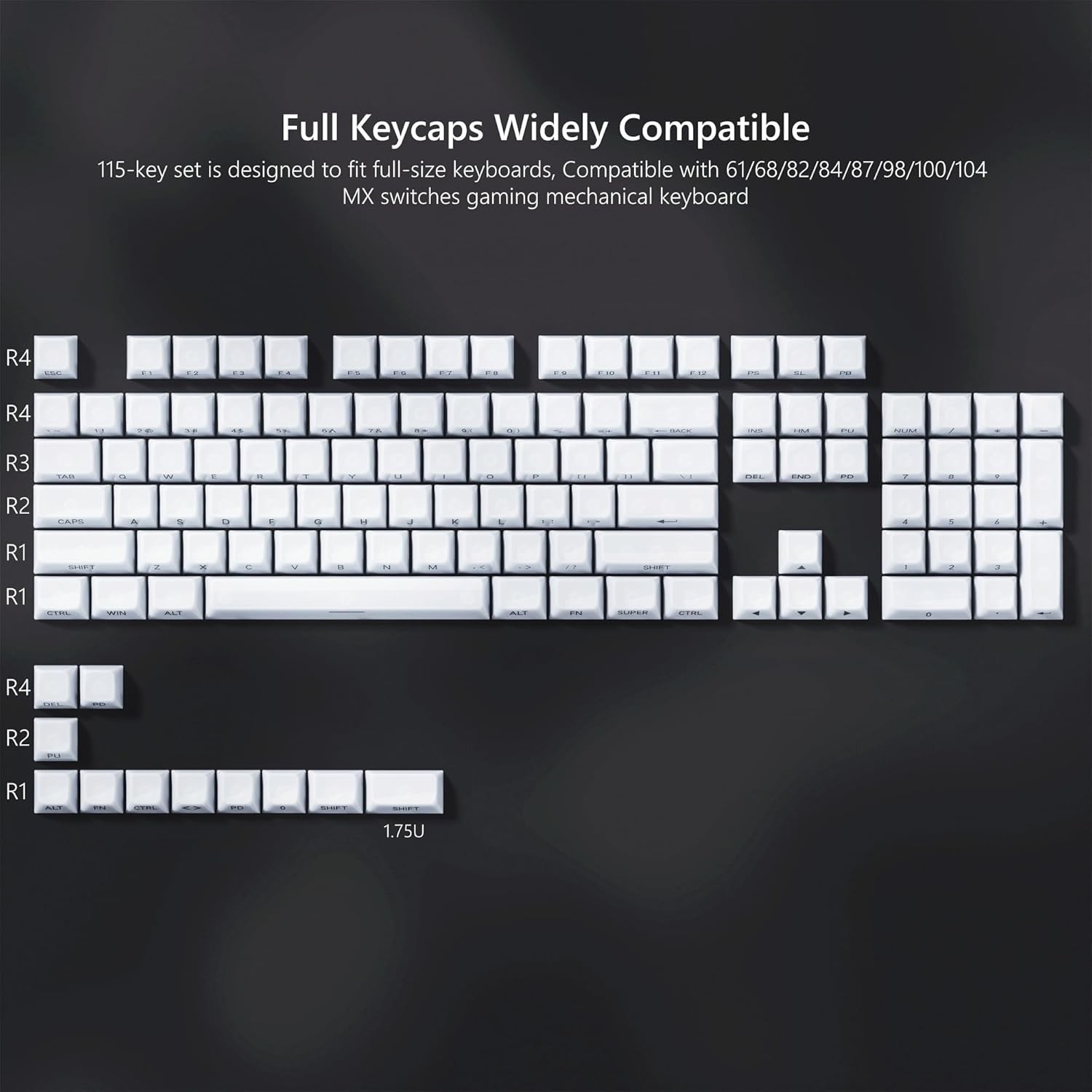 Keyboard Keycaps Jelly Ceramic Style Clear White Transparent Side Print MDA
