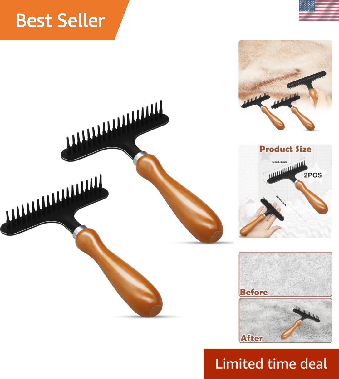 Ergonomic Hand Held Carpet Rake Duo for Fluffing & Cleaning Carpets