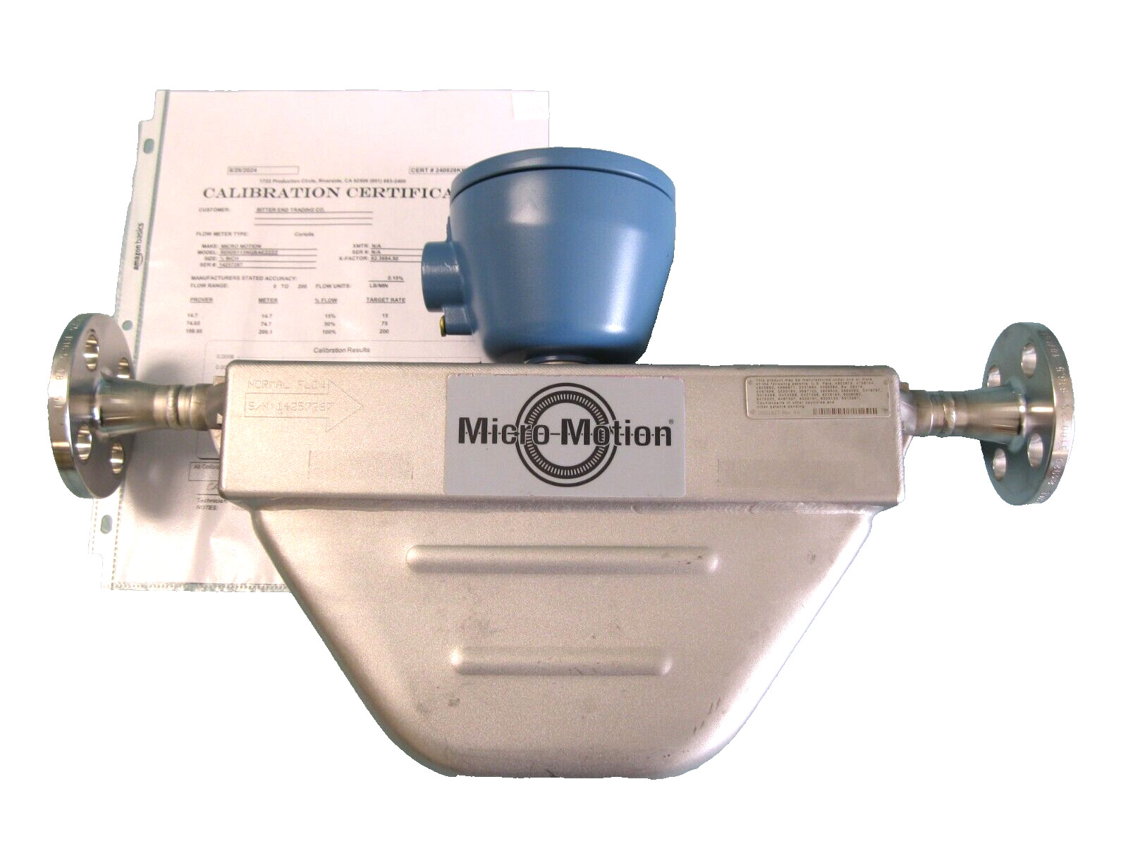 1/2" 150# Micro Motion R050 Mass Flow Sensor 2011 w/ 700 Core Processor CAL. B9