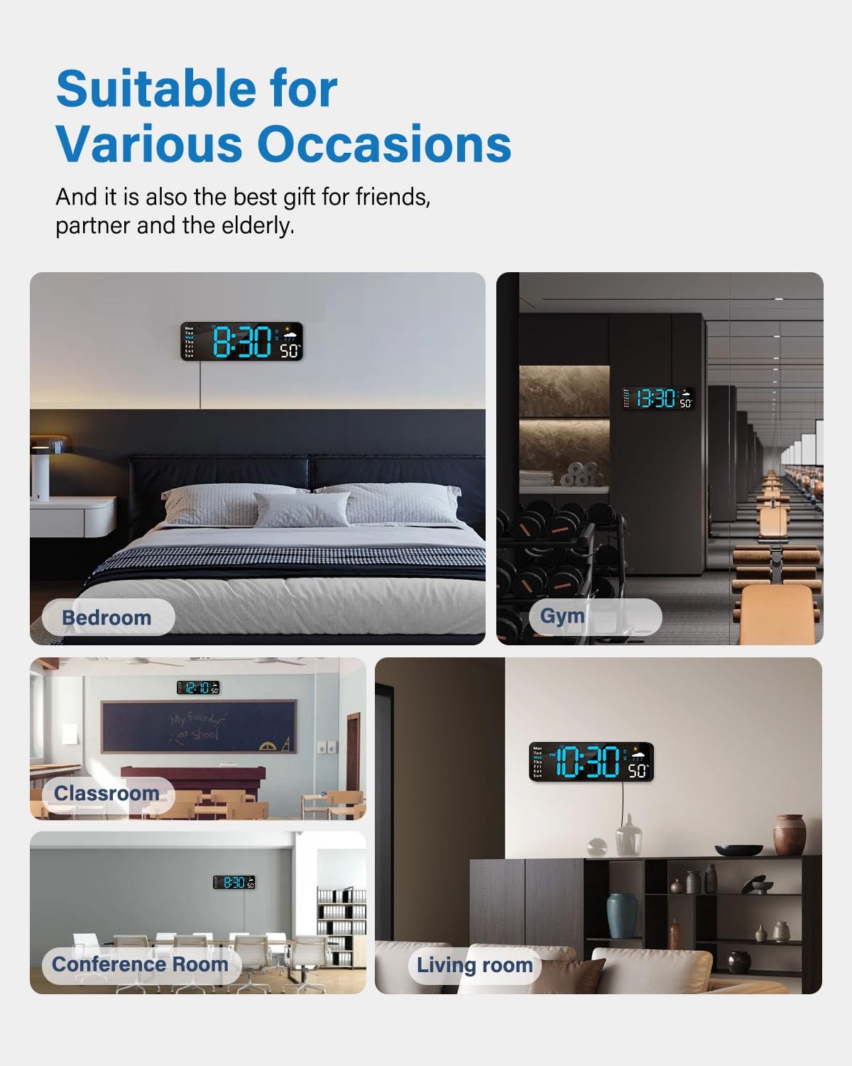 Digital Wall Clock, Digital Clock Large Display with Remote Control, Corded L...