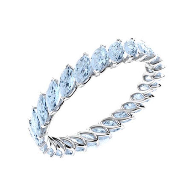 Marquise March Birth Aquamarine Gemstone Sterling Silver Eternity Ring