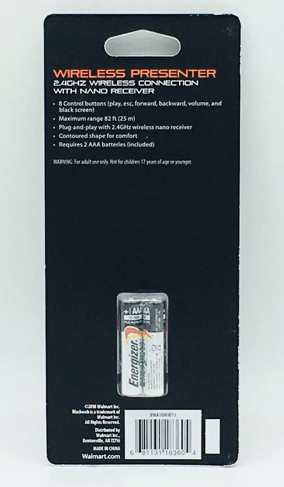 BlackWeb 2.4GHz Wireless Presenter 82 ft. Range Laser Pointer Control Powerpoint