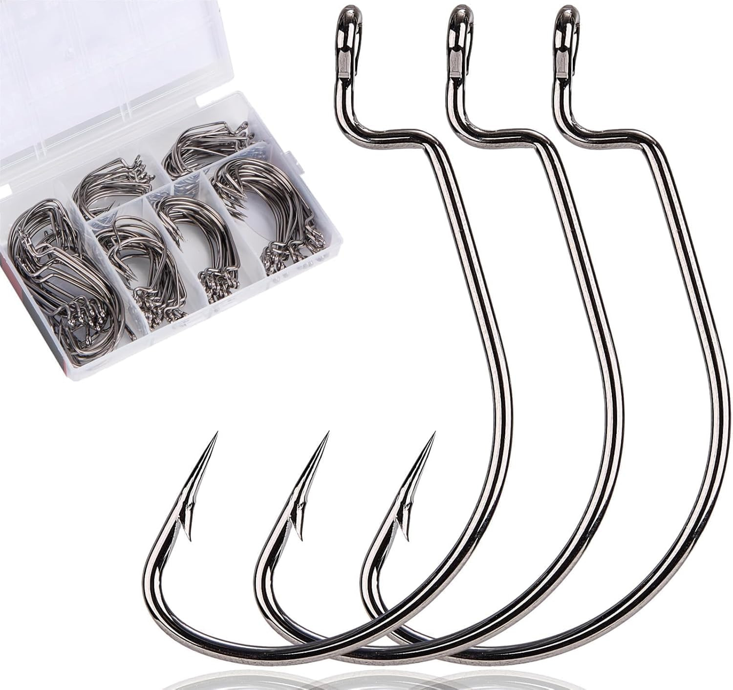 120Pcs Bass Hooks Set, Strong Offset Bass Fishing Hooks Freshwater Barbed Sharp