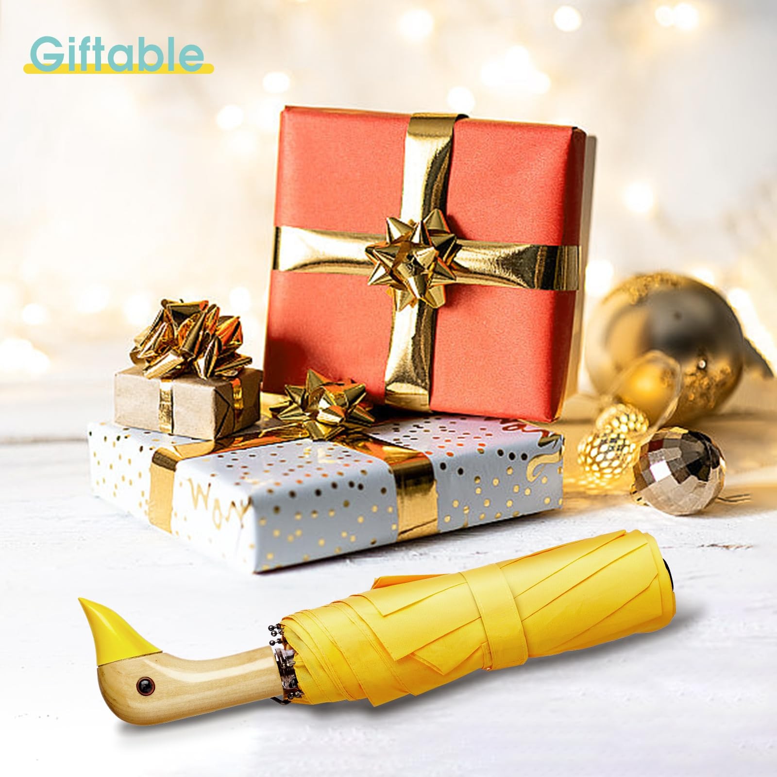 ViddVoom Duck Umbrella - Compact Travel with a Fold 12'', Yellow