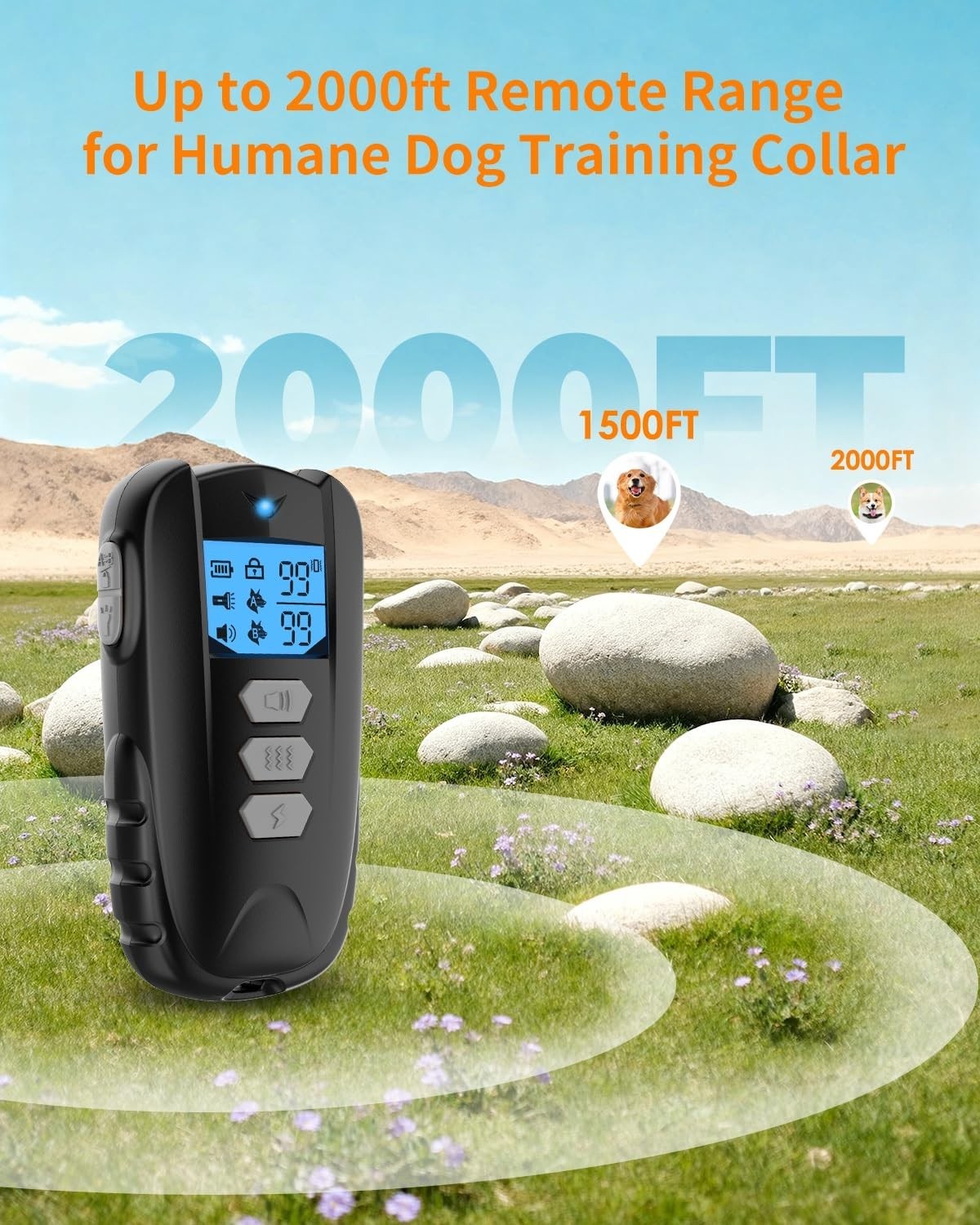Rechargeable Dog Shock Collar with Remote – 2000FT Range, Waterproof, 4 Training