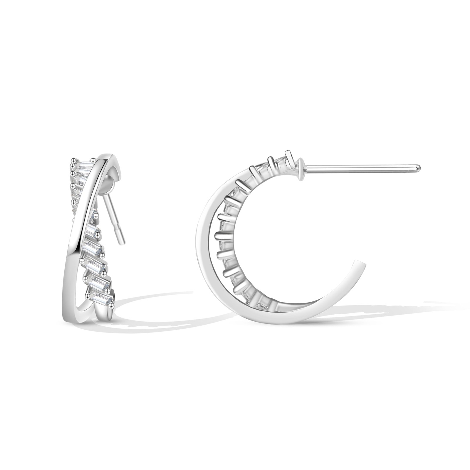 CoBi Silver Twisted Hoop Earrings for Women,Rhodium Plated | Medium,