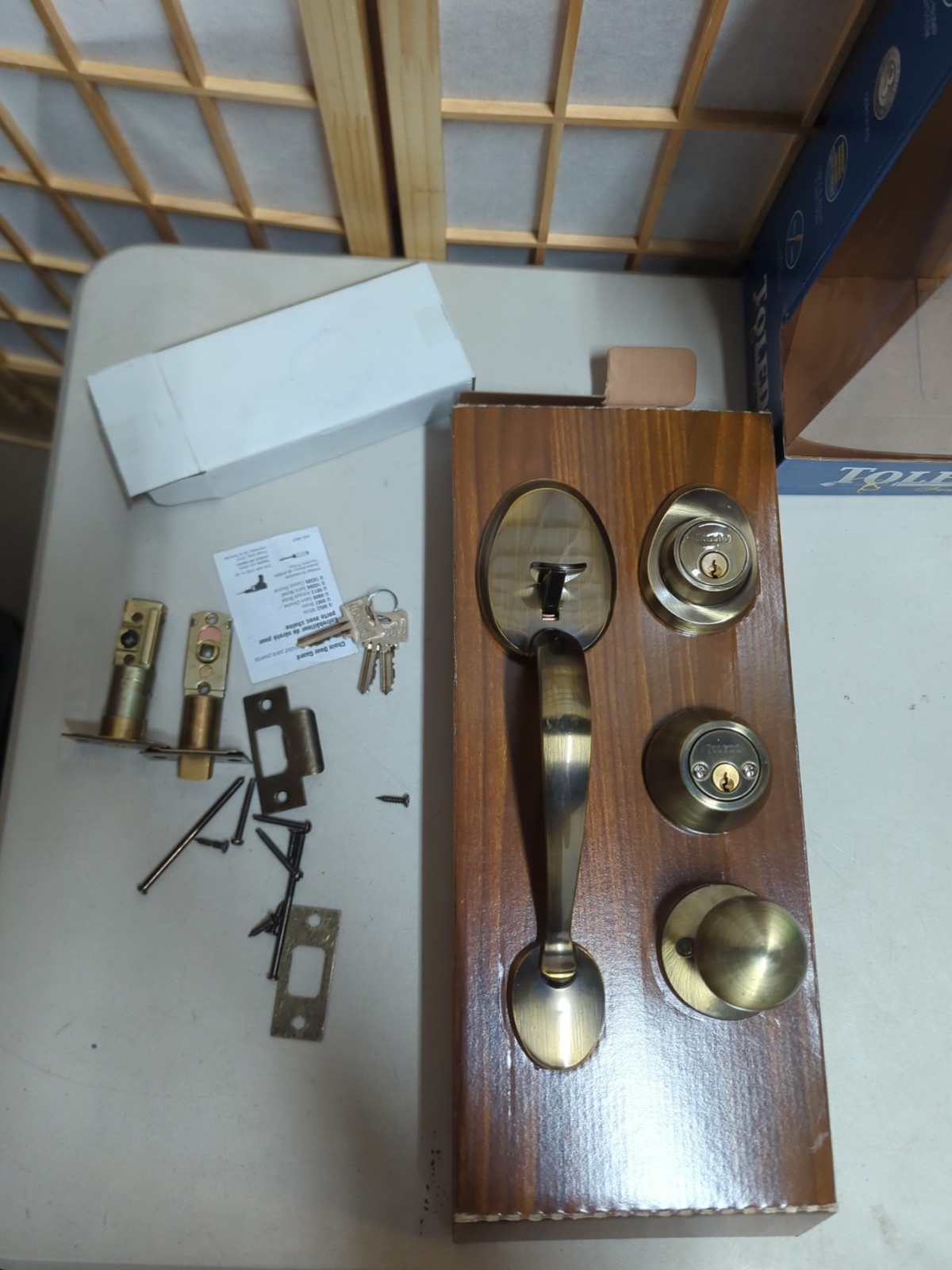 TOLEDO Double Cylinder Door Handleset Adjustable Keyed Antique Brass *READ DESC*