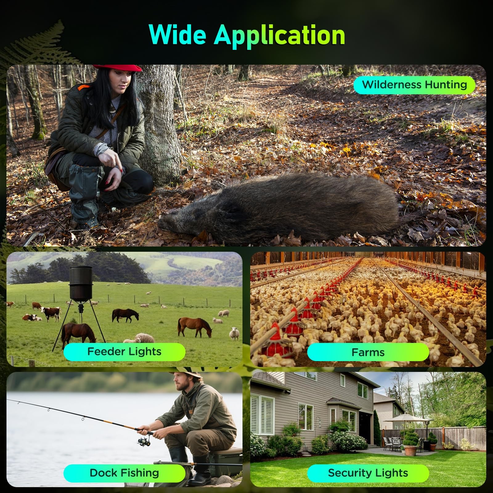BINGLUX Hog Lights for Night Hunting - 20000LM Solar Green Light for Hunting Hog