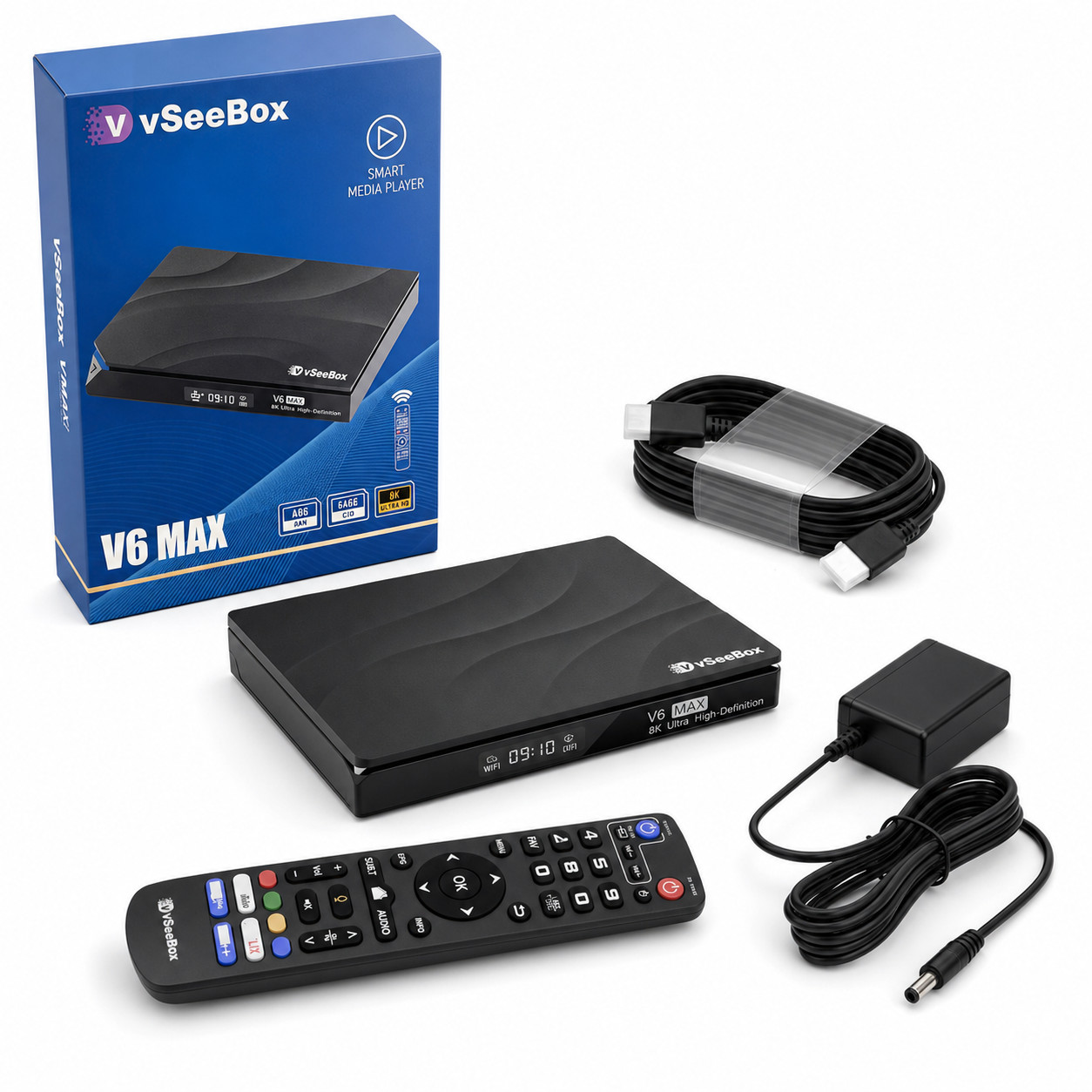 vSeeBox V6 Max Kit TV Box With HDMI 2.1 Backlit Remote Power Cable Free Shipping