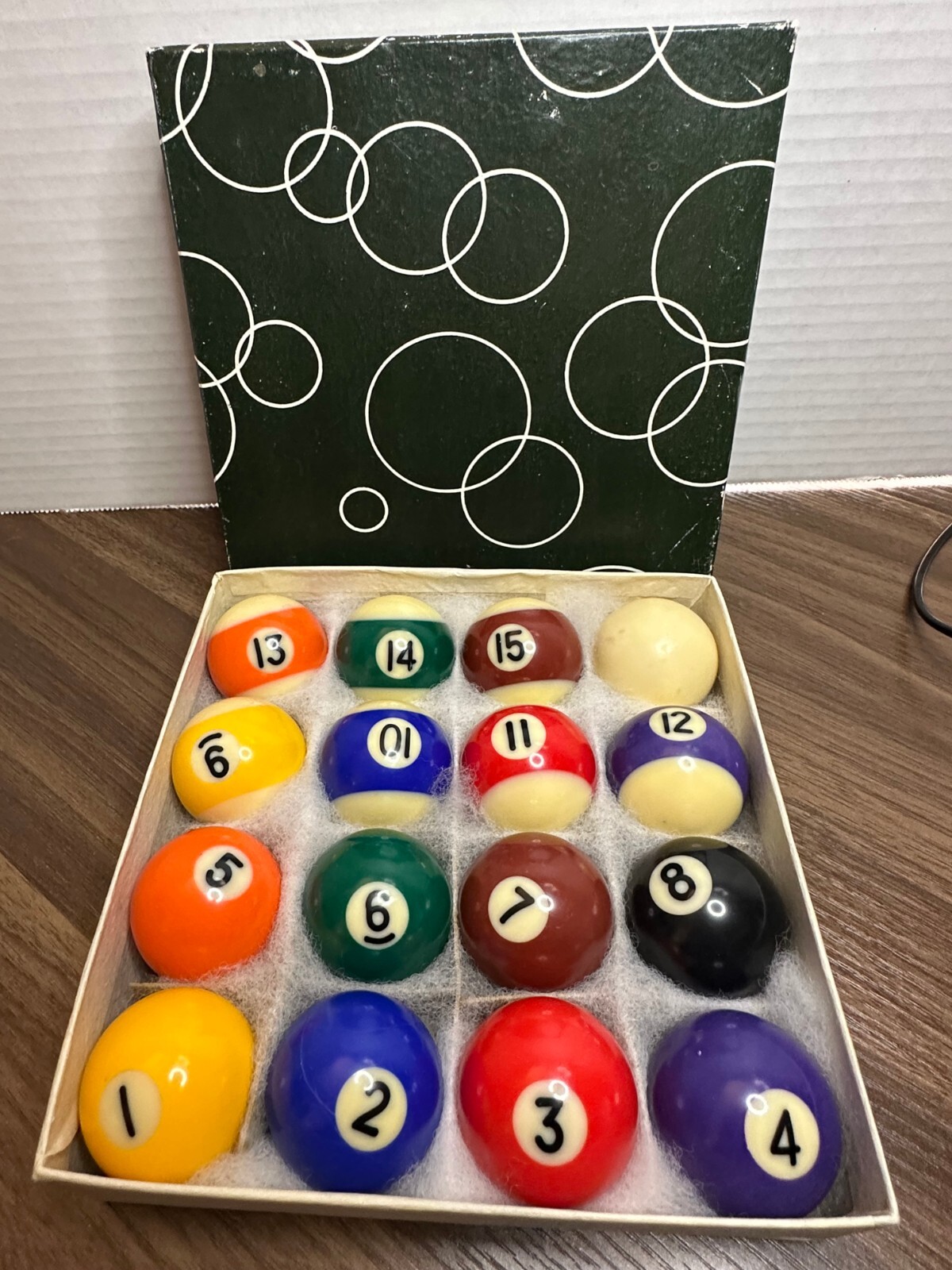 Set of 16 Miniature Small Mini Pool Balls Billiard 1 1/4"  with Box. USED