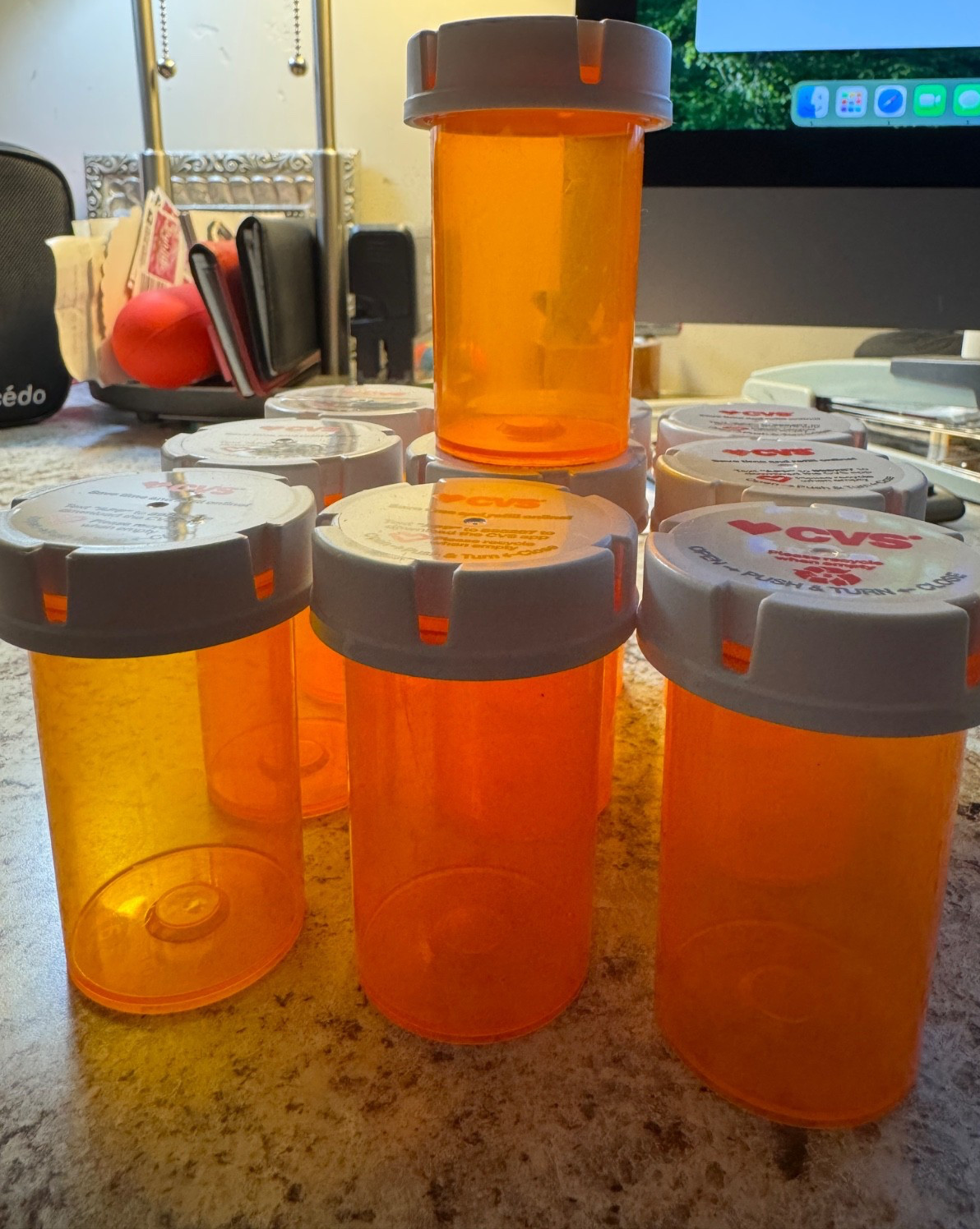10 Empty VLF-20 Amber Prescription Rx Bottles Cleaned  Storage 3.0" Tall