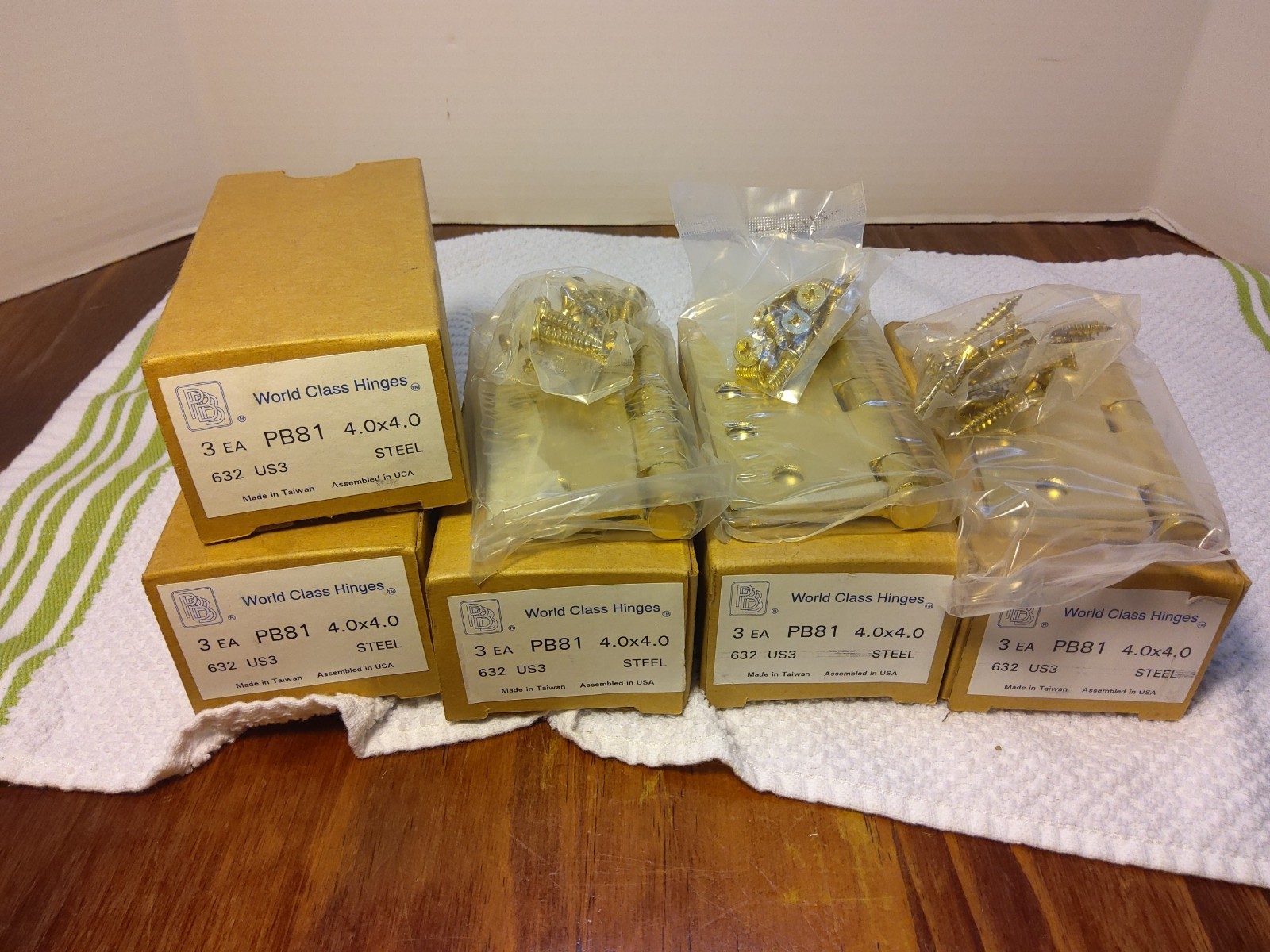 5 Boxes Of 3 PBB WORLD CLASS PB81 632 Door HINGES (15 TOTAL) 4X4" Pol. BRASS