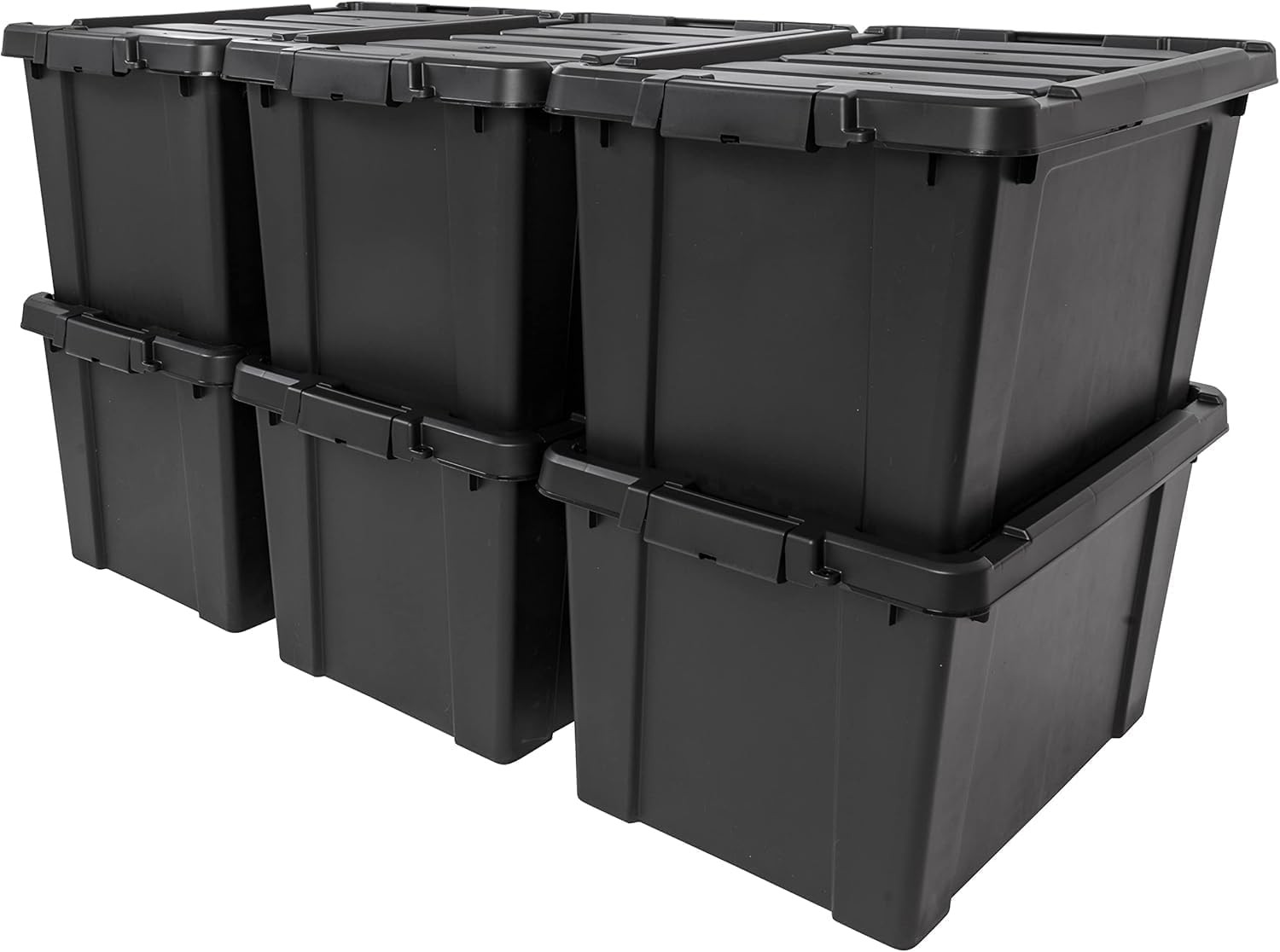 20-Gallon, Lidded Storage Bin, 6-Piece Set, Stackable Containers - Black